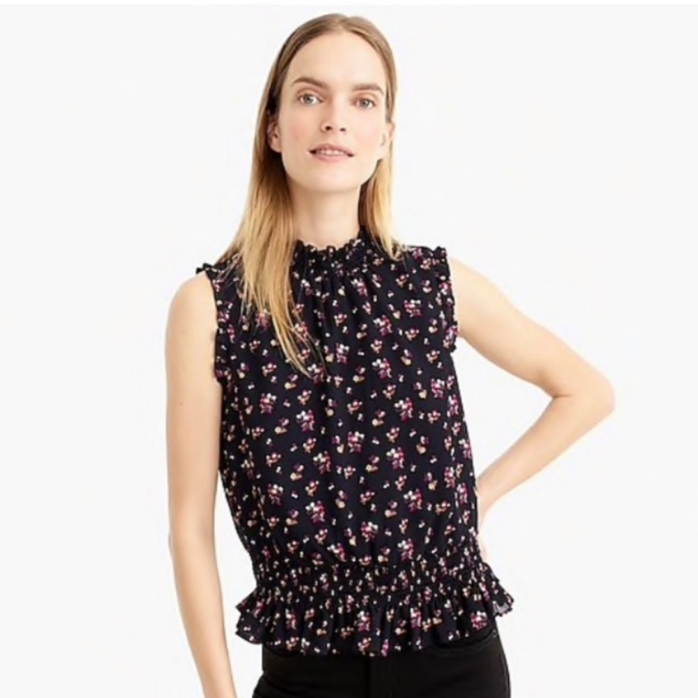J. Crew Sleeveless Smocked Top in Ditsy Floral Size 4